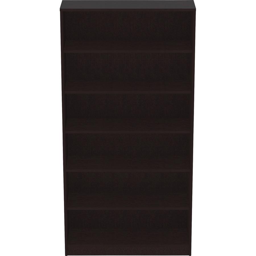 Lorell Laminate Bookcase - 0.8" Shelf, 36" x 12"72" - 6 Shelve(s) - 5 Adjustable Shelf(ves) - Square Edge - Material: Thermofused Laminate (TFL) - Finish: Espresso. Picture 3