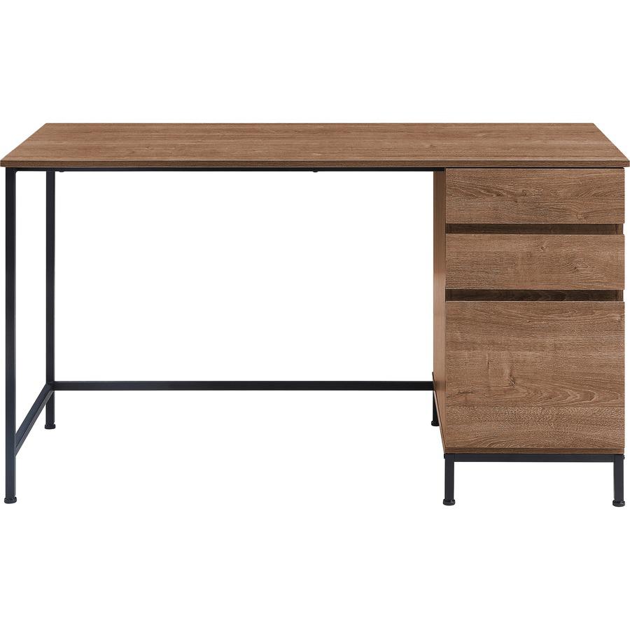 Lorell SOHO Desk with Side Drawers - 55" x 23.6"30" - 3 x File Drawer(s) - Single Pedestal on Right Side - Finish: Walnut. Picture 4