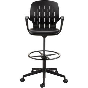Safco Shell Extended-Height Chair - Black Vinyl Plastic Seat - Black Plastic Back - 5-star Base - 1 Each. Picture 6