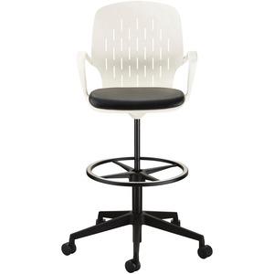 Safco Shell Extended-Height Chair - Black Vinyl Plastic Seat - White Plastic Back - 5-star Base - 1 Each. Picture 4