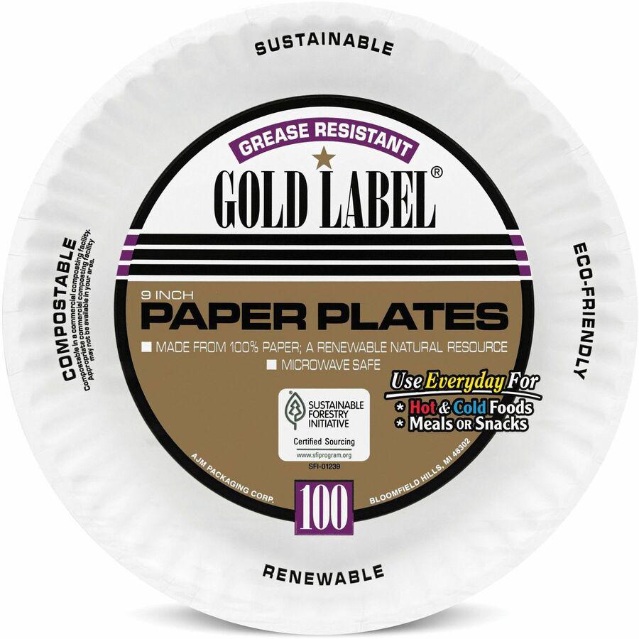 AJM 9" Dinnerware Paper Plates - 100 / Pack - Serving - Disposable - Microwave Safe - 9" Diameter - White - Paper Body - 10 / Carton. Picture 4