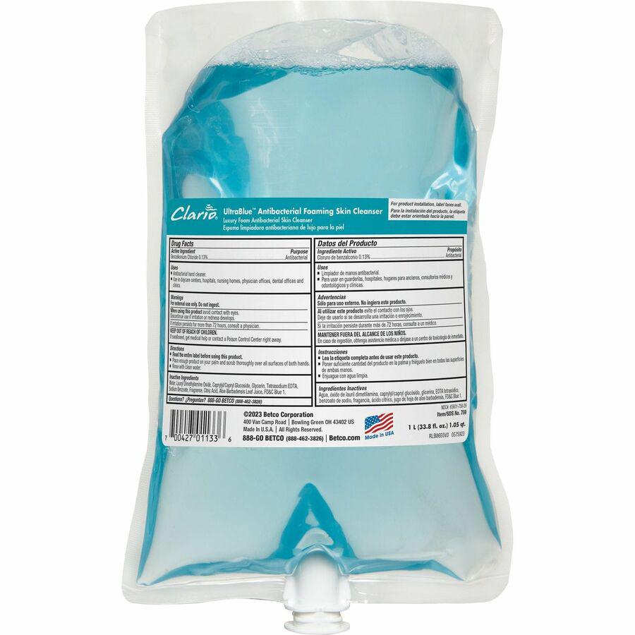Betco Antibacterial Foaming Skin Cleanser - Foam - 1.06 quart - Clean Ocean - Applicable on Hand - Anti-bacterial - 6 / Carton. Picture 3