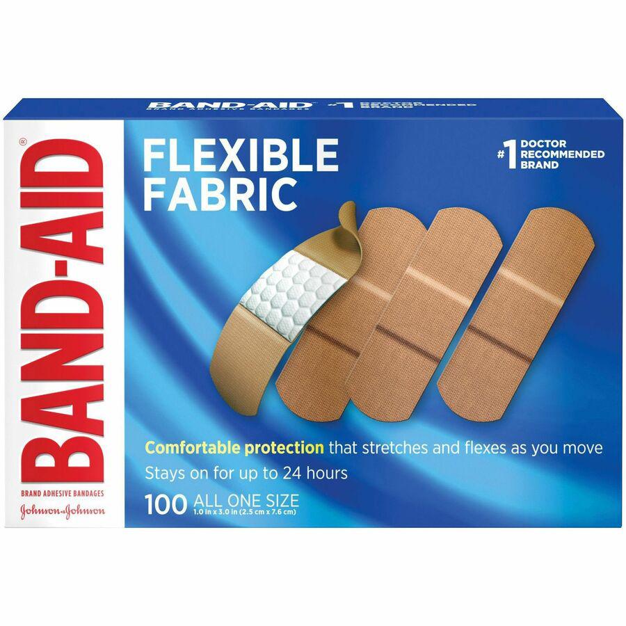 Band-Aid Flexible Fabric Adhesive Bandages - 1" - 12/Carton - 100 Per Box - Beige - Fabric. Picture 6