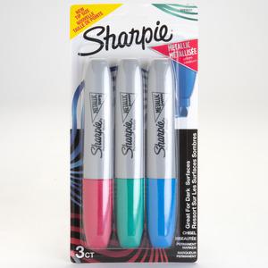 Sharpie Metallic Ink Chisel Tip Permanent Markers - Chisel Marker Point Style - Multi - 3 / Pack. Picture 6