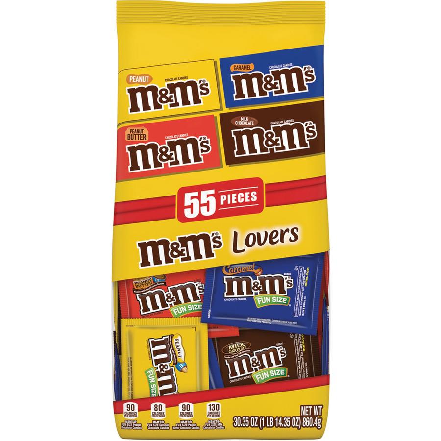 M&M's Chocolate Candies Lovers Variety Bag - Milk Chocolate, Peanut, Peanut Butter, Caramel - 1.90 lb - 1 Each - 55 Per Bag. Picture 3