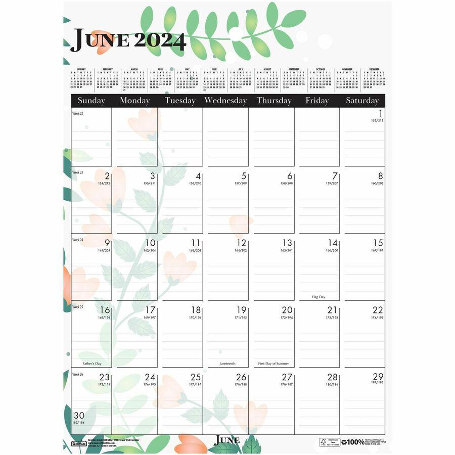 House of Doolittle Wild Flower Monthly Wall Calendar - Large Size - Julian Dates - Monthly - 12 Month - January - December - 1 Month Single Page Layout - Wire Bound - Chipboard - 16.5" Height x 12" Wi. Picture 6