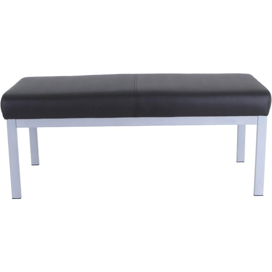 Lorell Healthcare Reception Guest Bench - Silver Powder Coated Steel Frame - Four-legged Base - Black - Vinyl - 1 Each. Picture 4