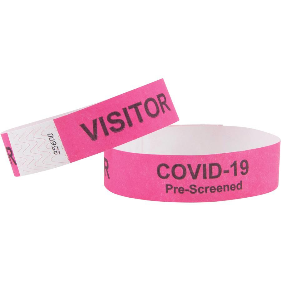 Advantus COVID Prescreened Visitor Wristbands - 3/4" Width x 10" Length - Rectangle - Pink - Tyvek - 500 / Pack. Picture 4