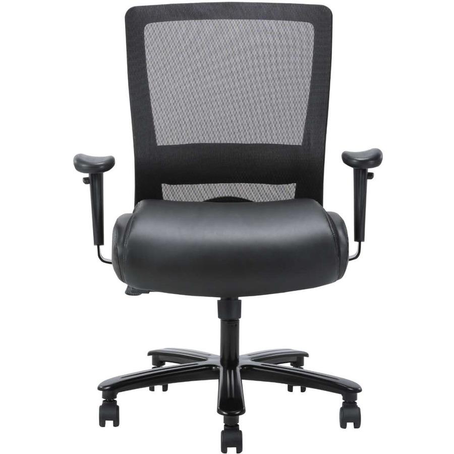 Lorell Heavy-duty Mesh Back Task Chair - Black Leather, Polyurethane Seat - Black - Armrest - 1 Each. Picture 4