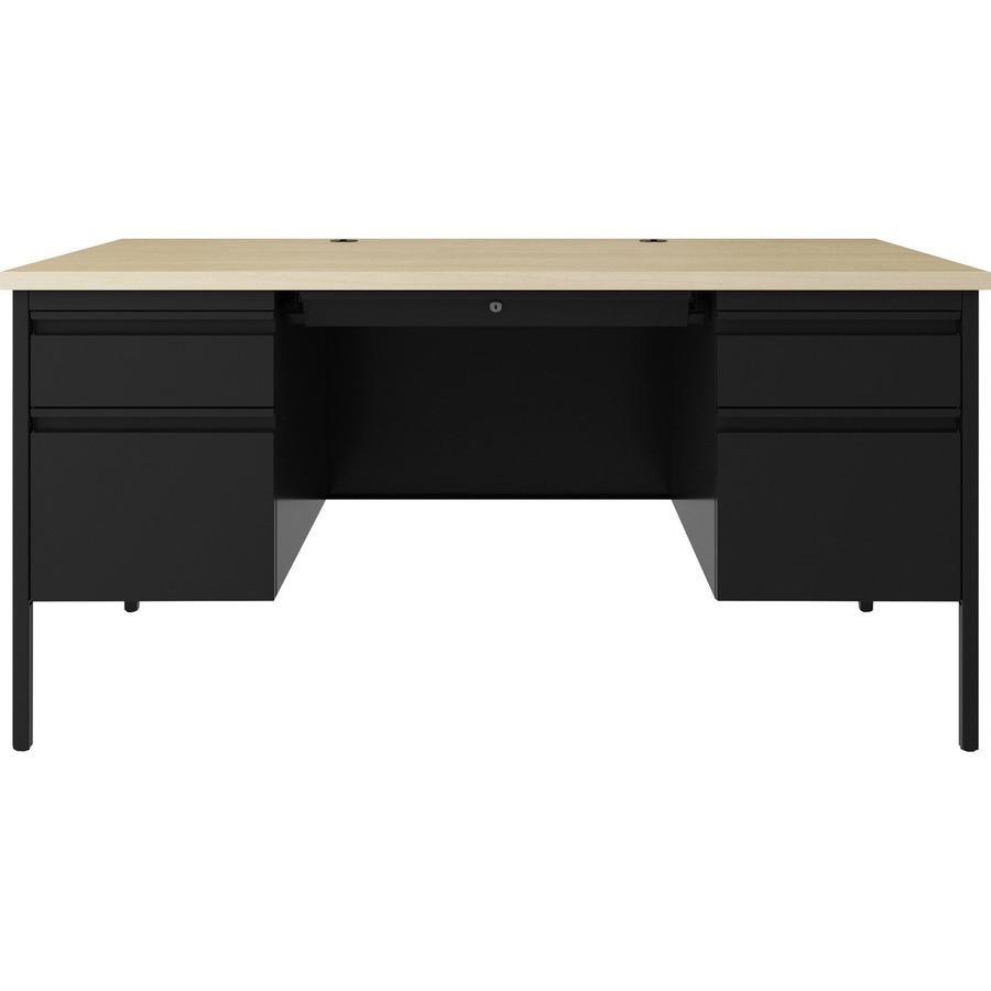 Lorell Fortress Series Double-Pedestal Desk - 60" x 29.5"30" , 1.1" Top, 0.8" Modesty Panel - File Drawer(s) - Double Pedestal - Square Edge - Material: Steel - Finish: Black. Picture 4