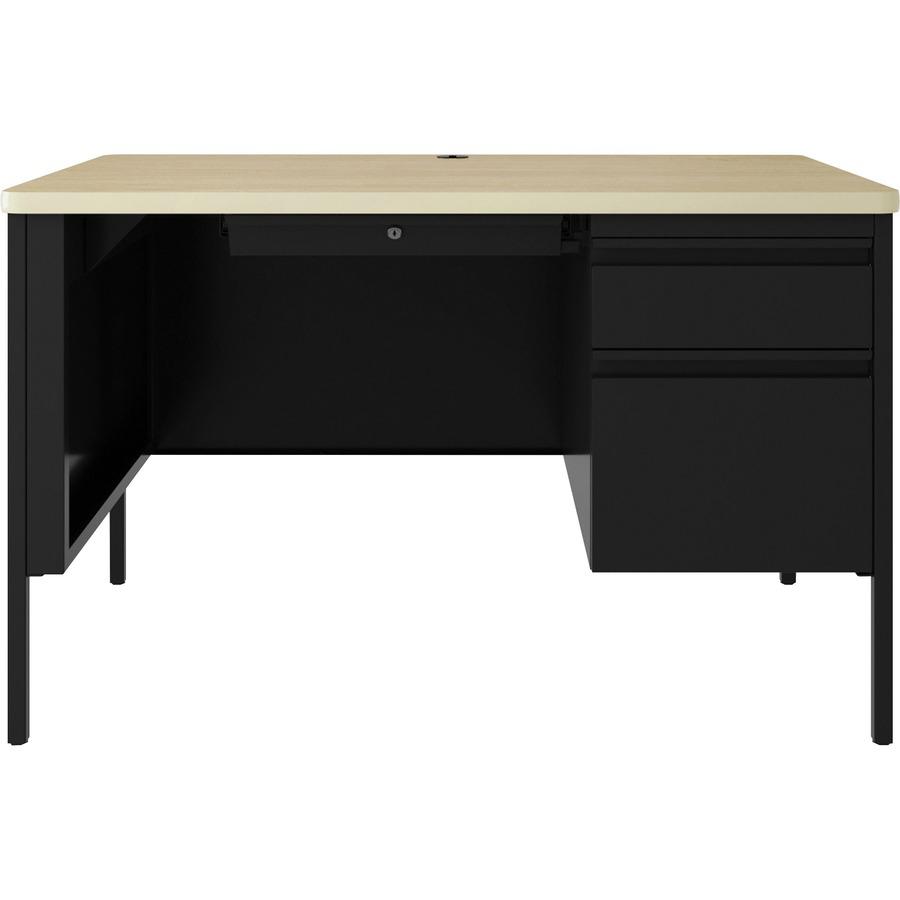 Lorell Fortress Series 48" Right-Pedestal Teachers Desk - 48" x 29.5"30" , 0.8" Modesty Panel - Single Pedestal on Right Side - T-mold Edge - Material: Steel - Finish: Black. Picture 3