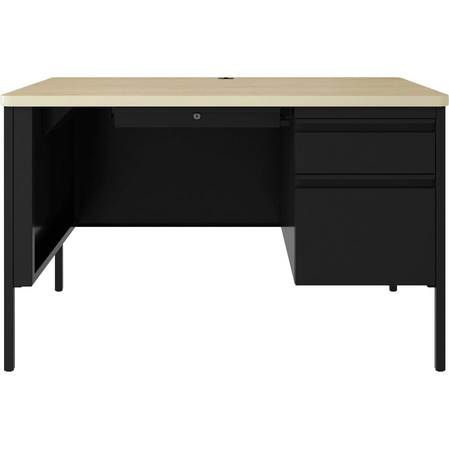 Lorell Fortress Series 48" Right Single-Pedestal Desk - 48" x 29.5"30" , 0.8" Modesty Panel, 1.1" Top - Single Pedestal on Right Side - Square Edge - Material: Steel - Finish: Black. Picture 4