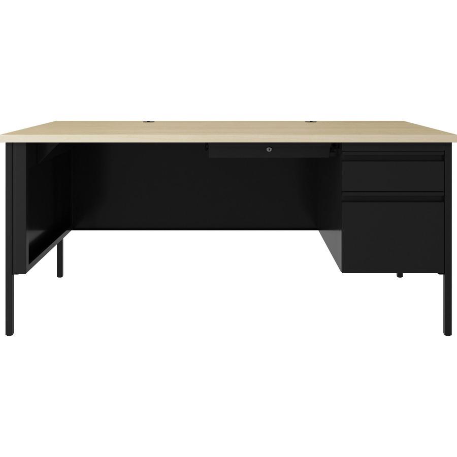 Lorell Fortress Series 66" Right-Pedestal Desk - 66" x 29.5"30" , 0.8" Modesty Panel, 1.1" Top - Single Pedestal on Right Side - Square Edge - Material: Steel - Finish: Black. Picture 3
