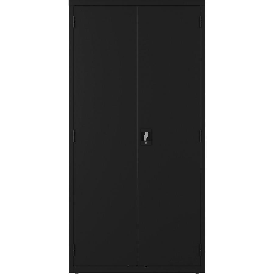 Lorell Wardrobe Storage Cabinet - 36" x 18" x 72" - 2 x Shelf(ves) - Durable, Welded, Recessed Handle, Removable Lock, Locking System, Adjustable Shelf - Black - Steel - Recycled. Picture 5