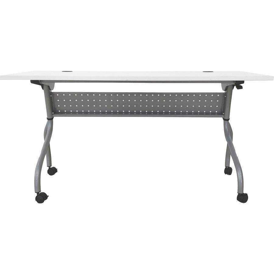 Lorell Flip Top Training Table - White Top - Silver Base - 4 Legs - 23.60" Table Top Length x 60" Table Top Width - 29.50" HeightAssembly Required - Melamine Top Material - 1 Each. Picture 5