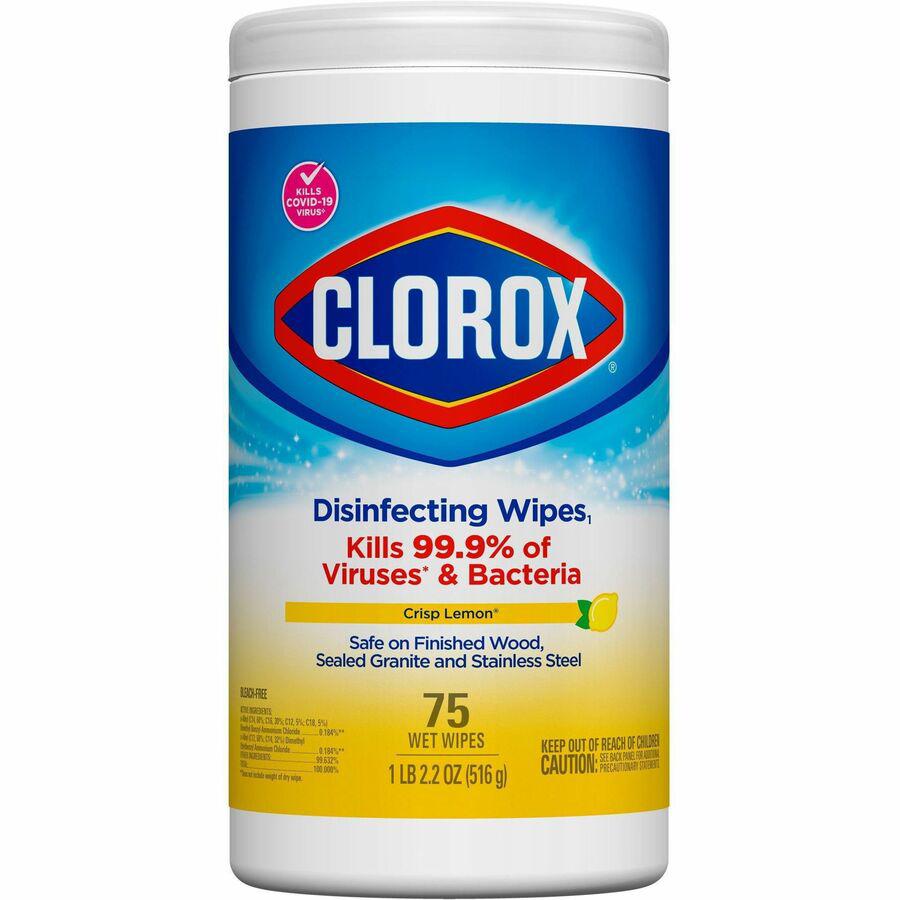 Clorox Disinfecting Cleaning Wipes Value Pack - Bleach-free - Ready-To-Use - Crisp Lemon Scent - 75 / Can - 6 / Carton - Anti-bacterial - White. Picture 4