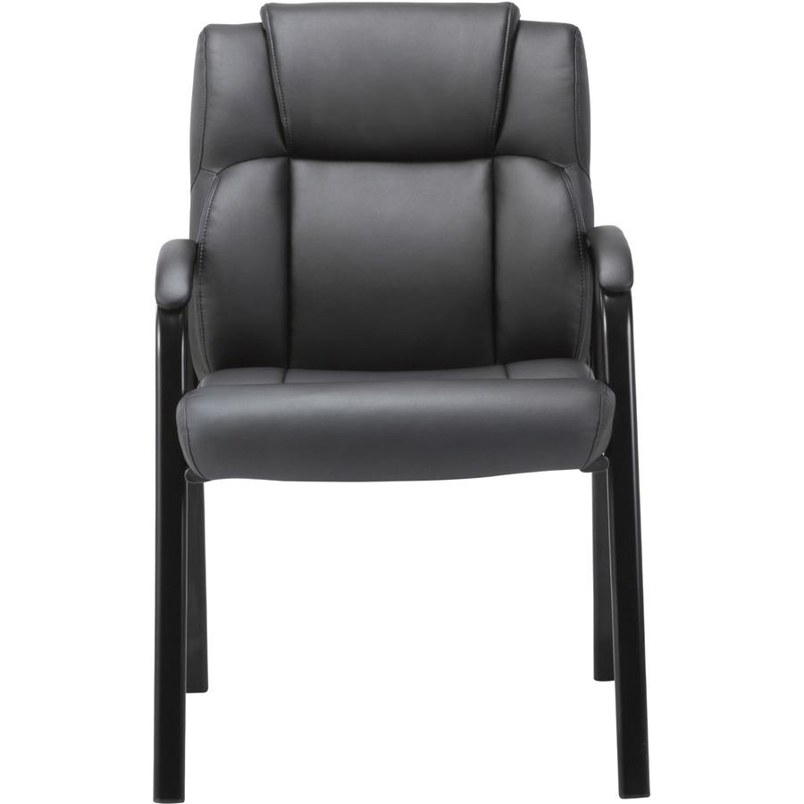 Lorell Low-back Cushioned Guest Chair - Black Bonded Leather Seat - Black Bonded Leather Back - Powder Coated Steel Frame - High Back - Four-legged Base - Armrest - 1 Each. Picture 3
