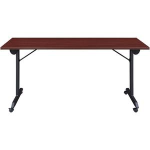 Lorell Mobile Folding Training Table - Rectangle Top - Powder Coated Base - 200 lb Capacity x 63" Table Top Width - 29.50" Height x 63" Width x 24" Depth - Assembly Required - Mahogany - Laminate Top . Picture 6