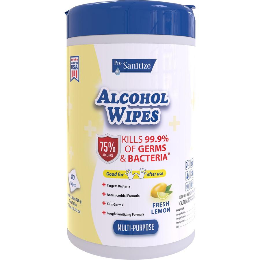 Pro Sanitize Multi-Purpose Alcohol Hand Wipes - Wipe - Lemon Scent - 80 - 1 / Each - White. Picture 3