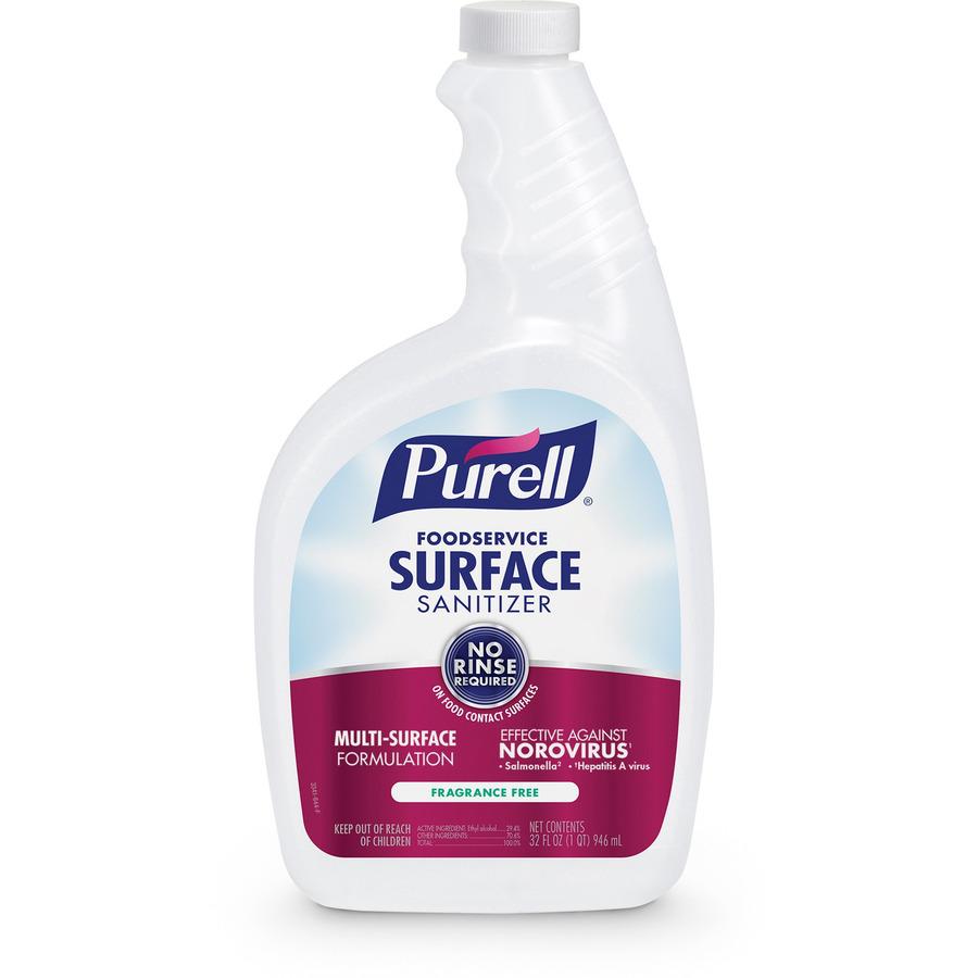 PURELL&reg; Foodservice Surface Sanitizer - 32 fl oz (1 quart)Spray Bottle - 6 / Carton - Rinse-free, Fragrance-free - Clear. Picture 4