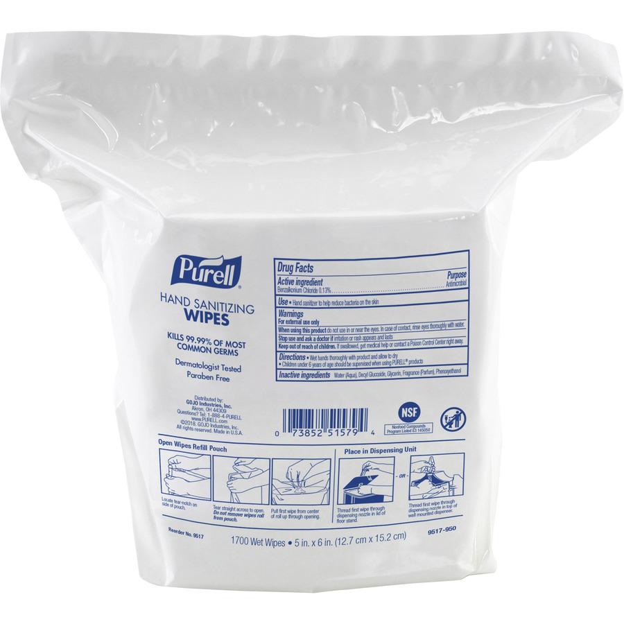 PURELL&reg; Refill Pouch Hand Sanitizing Wipes - 5" x 6" - 1700 Sheets - White Per Pouch - 4 / Carton. Picture 3