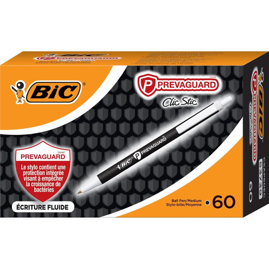 BIC PrevaGuard Clic Stic Antimicrobial Pens - Medium Pen Point - 1 mm Pen Point Size - Retractable - Black - 60 / Box. Picture 6