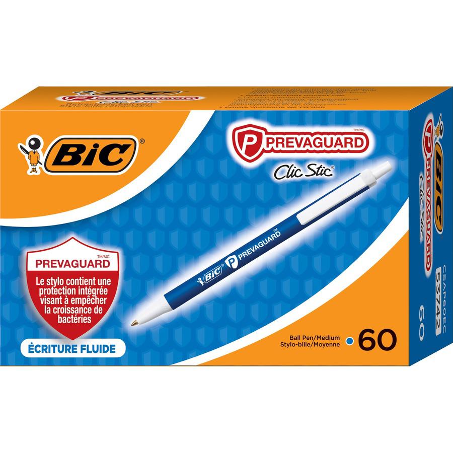 BIC PrevaGuard Clic Stic Antimicrobial Pens - Medium Pen Point - 1 mm Pen Point Size - Retractable - Blue - 60 / Box. Picture 12