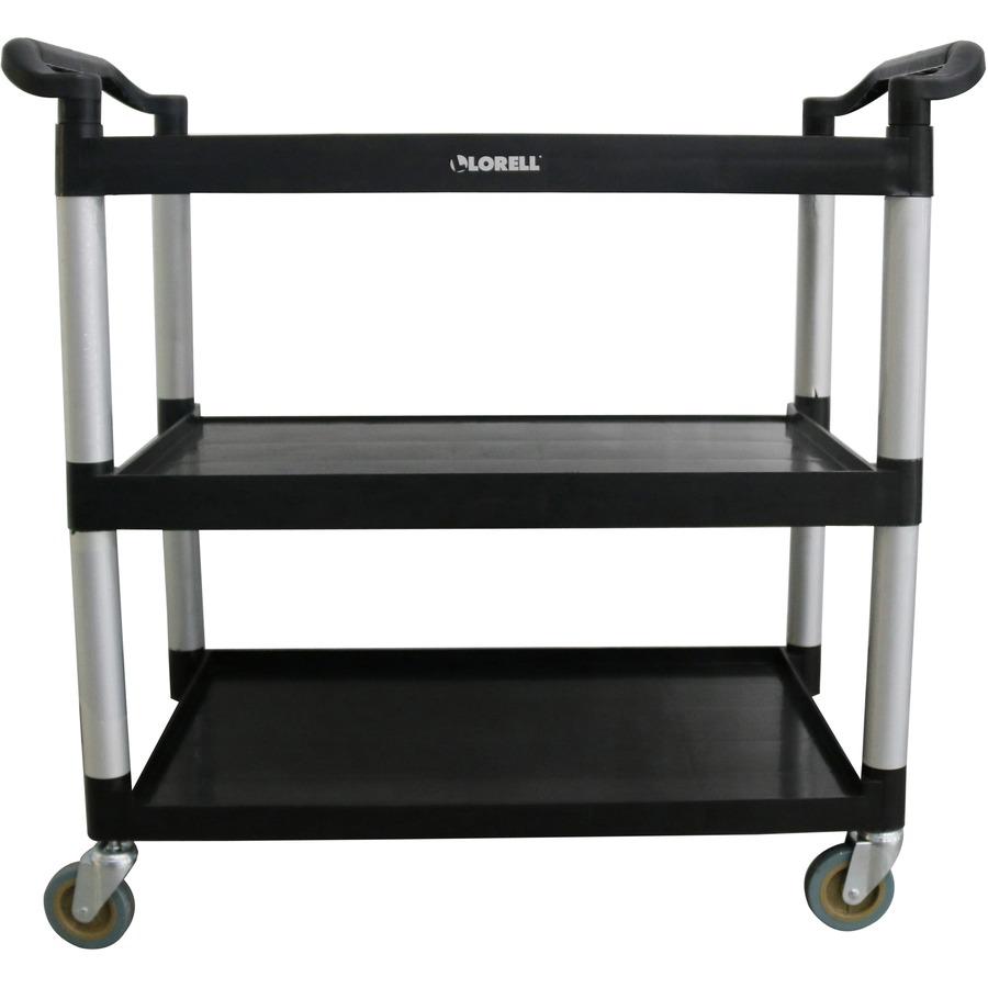 Lorell X-tra Utility Cart - 3 Shelf - Dual Handle - 300 lb Capacity - 4 Casters - 4" Caster Size - Plastic - x 42" Width x 20" Depth x 38" Height - Black - 1 Each. Picture 5