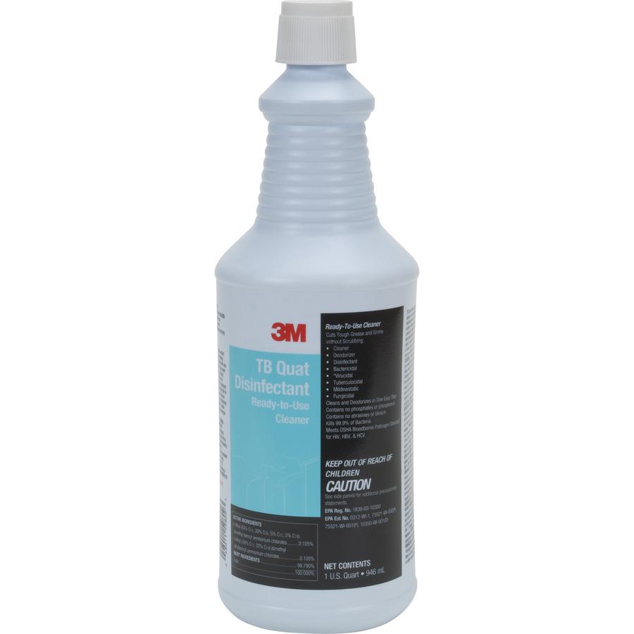 3M TB Quat Disinfectant Ready-To-Use Cleaner - Ready-To-Use - 32 fl oz (1 quart)Spray Bottle - 12 / Carton - Disinfectant, Deodorize, Non-abrasive, Virucidal, Mildewstatic, Fungicide - Clear. Picture 4
