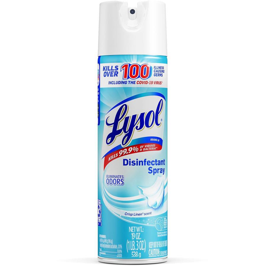 Lysol Crisp Linen Disinfectant Spray - 19 fl oz (0.6 quart) - Crisp Linen Scent - 12 / Carton - Easy to Use - Clear. Picture 3