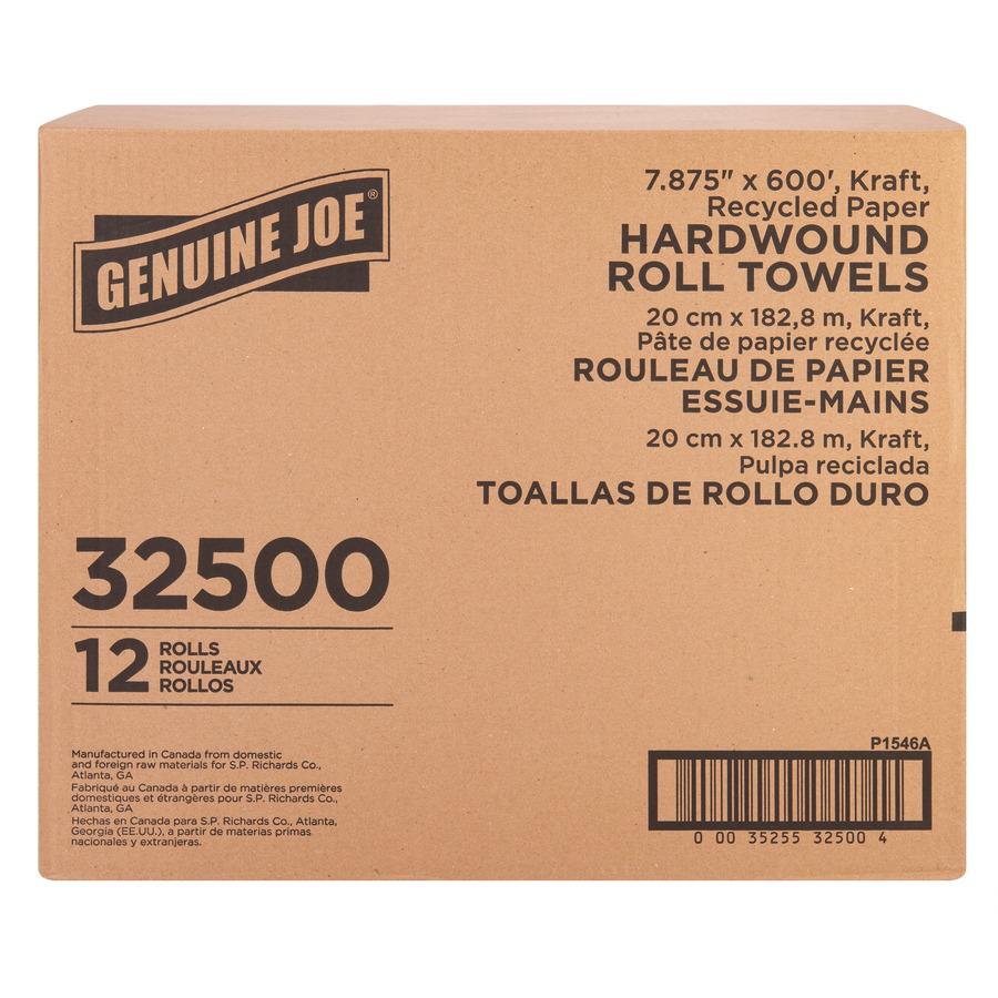 Genuine Joe Embossed Hardwound Roll Towels - 7.88" x 600 ft - 2" Core - Brown - 12 / Carton. Picture 8