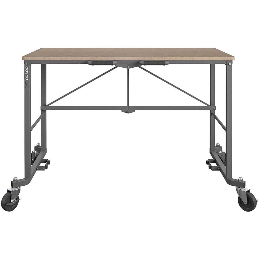 Cosco Smartfold Portable Work Desk Table - Rectangle Top - Four Leg Base - 4 Legs - 350 lb Capacity x 51.40" Table Top Width x 26.50" Table Top Depth - 55.45" Height - Assembly Required - Brown - Stee. Picture 2