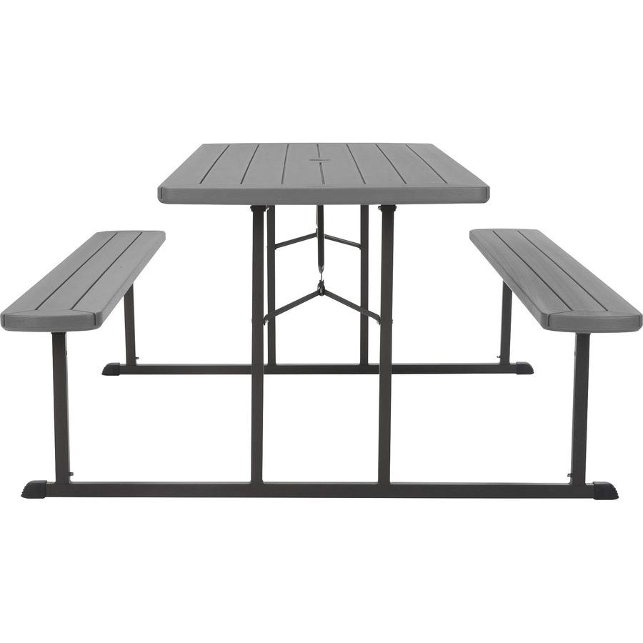 Cosco Folding Picnic Table - Taupe Top - 800 lb Capacity - 72" Table Top Width x 57" Table Top Depth - 29" Height - Wood Grain, Resin Top Material - 1 Each. Picture 4