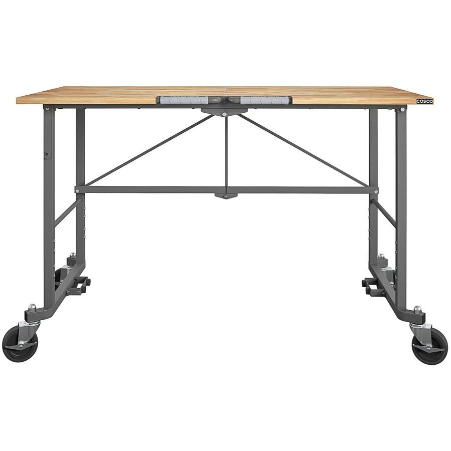 Cosco Smartfold Portable Work Desk Table - Four Leg Base - 4 Legs - 400 lb Capacity x 14.50" Table Top Width x 25.51" Table Top Depth - 55.25" Height - Gray - Steel - Hardwood Top Material - 1 Each. Picture 3