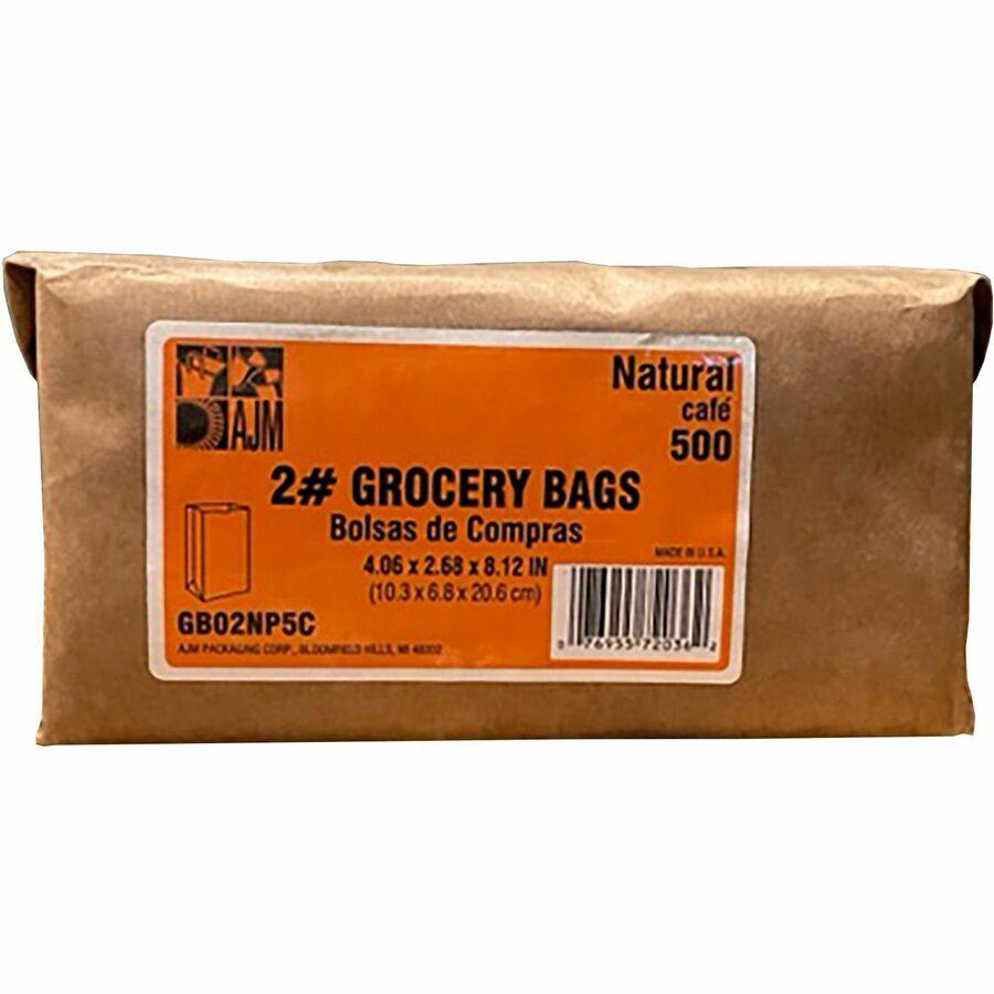 AJM Kraft Grocery Bags - 4.30" Width x 2.40" Length - Brown - Kraft Paper - 500/Pack - Grocery, Food, Sandwich, Vegetables, Grain - Recycled. Picture 3