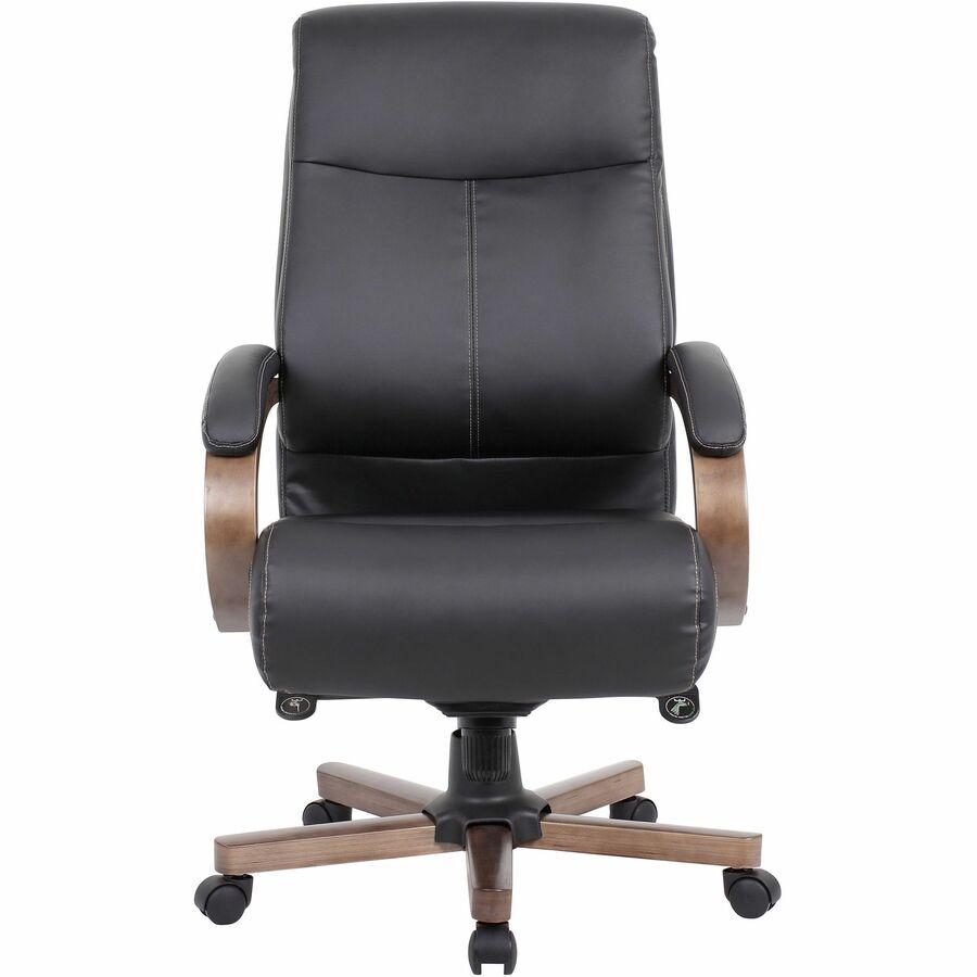 Lorell Wood Base Leather High-back Executive Chair - Black Leather Seat - Black Leather Back - High Back - Armrest - 1 Each. Picture 5
