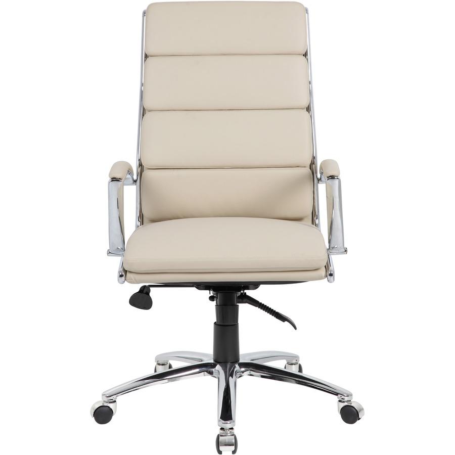 Boss Executive CaressoftPlus Chair - Beige Vinyl Seat - Beige Vinyl Back - Chrome Metal Frame - 5-star Base - 1 / Carton. Picture 3