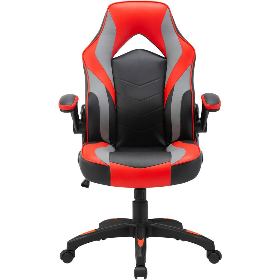 Lorell High-Back Gaming Chair - For Gaming - Vinyl, Nylon - Red, Black, Gray. Picture 5