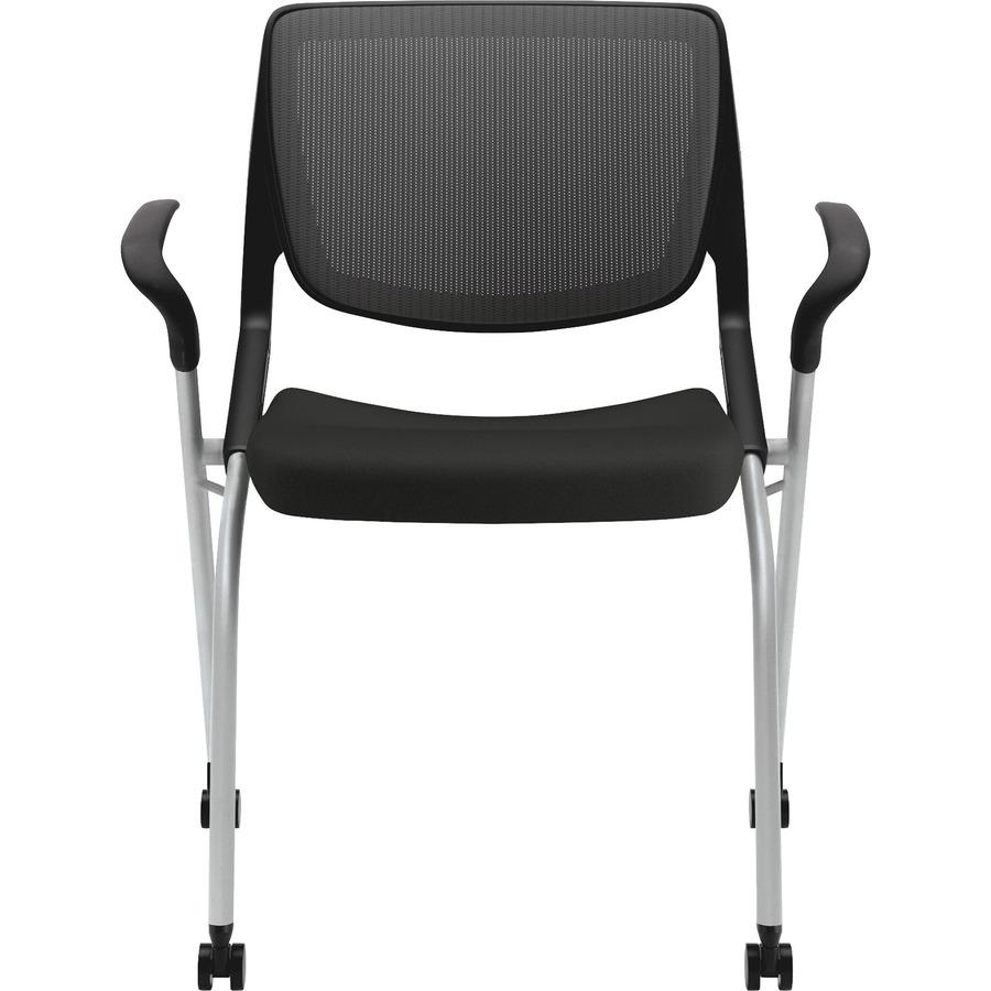 HON Motivate Chair - Black Fabric Seat - Black Back - Platinum Metallic Reinforced Resin Frame - Black - Armrest. Picture 3