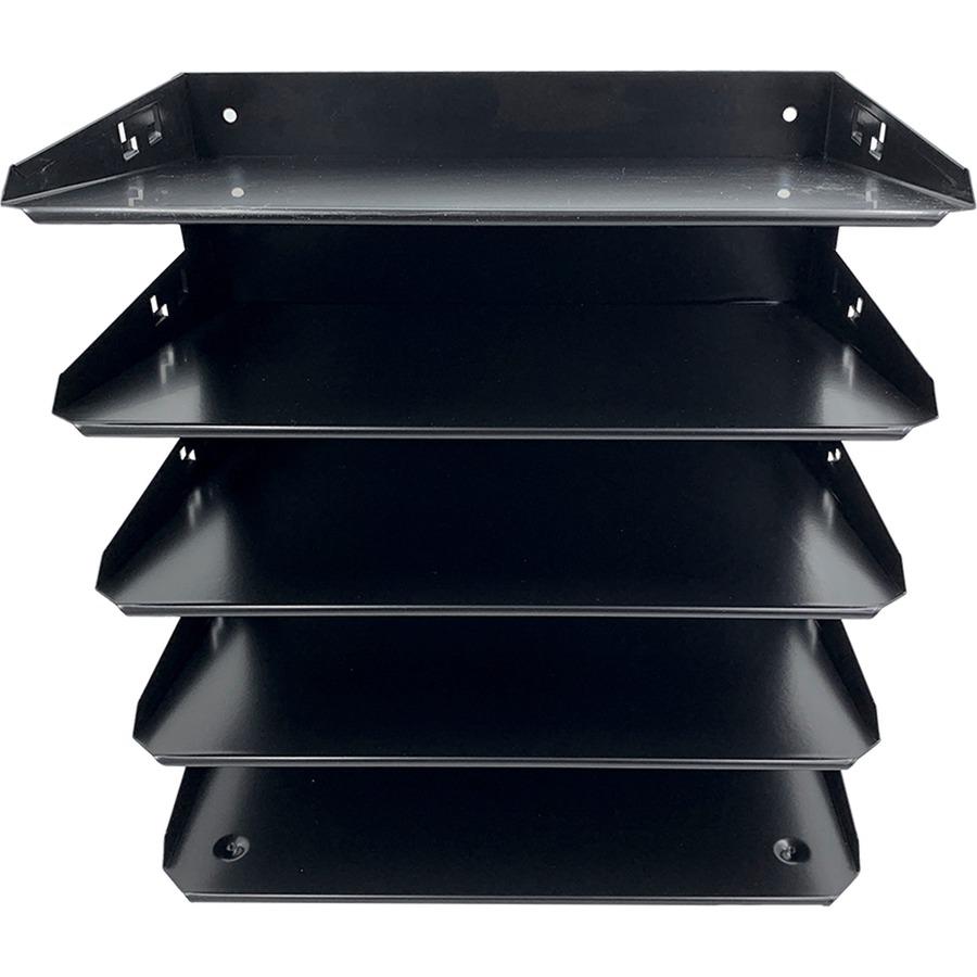 Huron Horizontal Slots Desk Organizer - 5 Compartment(s) - Horizontal - 12" Height x 8.8" Width x 12" Depth - Durable - Black - Steel - 1 Each. Picture 4