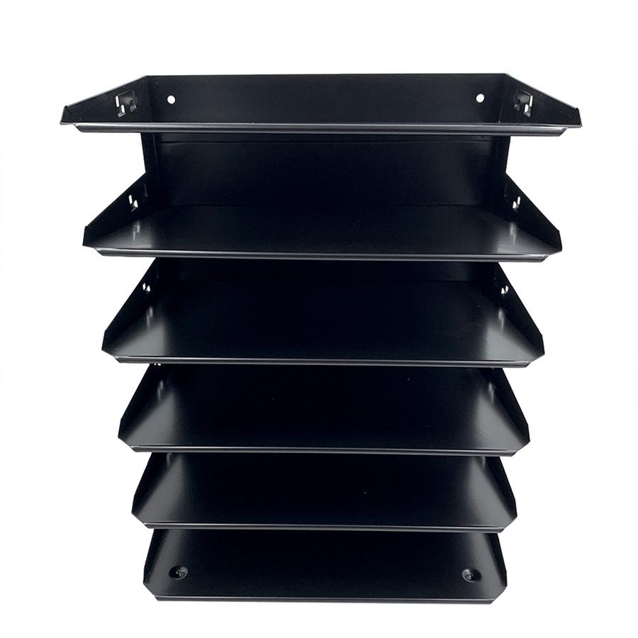 Huron Horizontal Slots Desk Organizer - 6 Compartment(s) - Horizontal - 15" Height x 8.8" Width x 12" Depth - Durable, Label Holder - Black - Steel - 1 Each. Picture 3