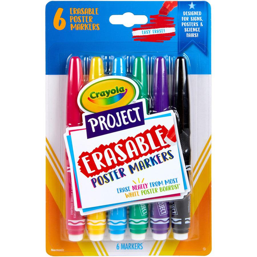 Crayola Project Erasable Poster Markers - Chisel Marker Point Style - Red, Yellow, Green, Blue, Purple, Black - 6 / Pack. Picture 2