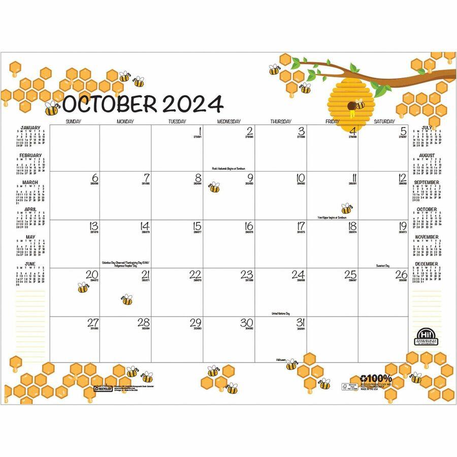 House of Doolittle Honeycomb Monthly Desk Pad Calendar - Julian Dates - Monthly - 12 Month - January 2024 - December 2024 - 22" x 17" Sheet Size - Desk Pad - Yellow - Reinforced Corner, Note Page - 1 . Picture 6