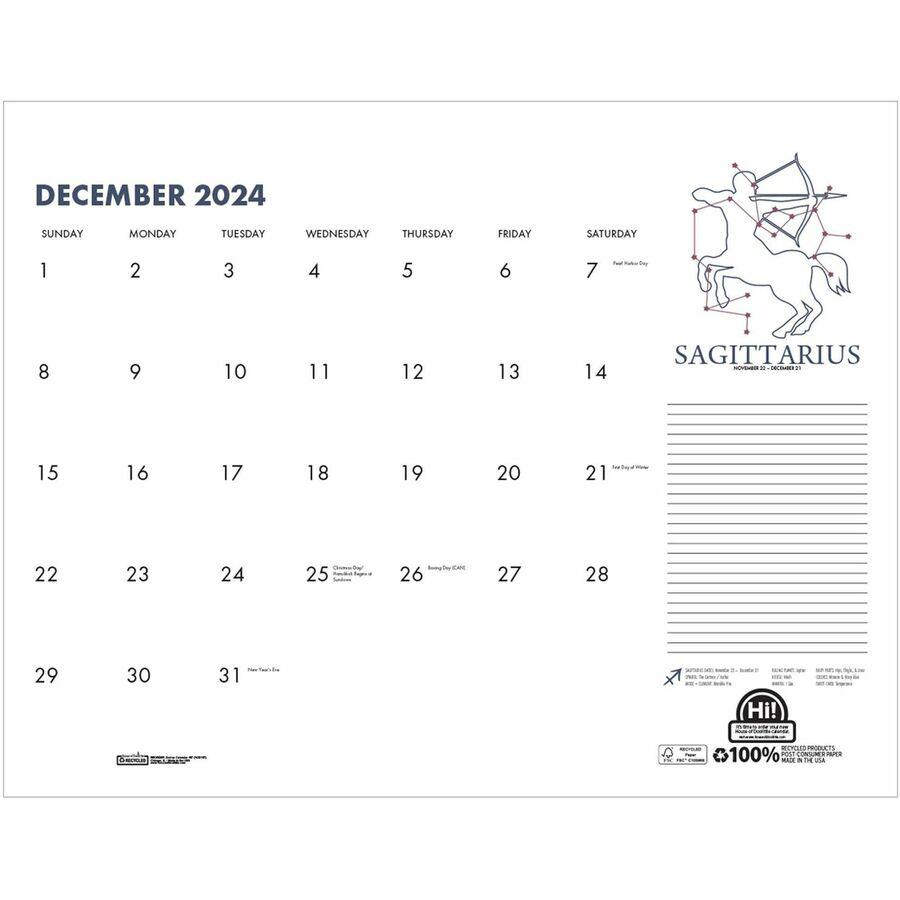 House of Doolittle Zodiac Monthly Desk Pad Calendar - Julian Dates - Monthly - 12 Month - January - December - 1 Month Single Page Layout - 18 1/2" x 13" Sheet Size - Headband - Desk Pad - Black, Mult. Picture 6