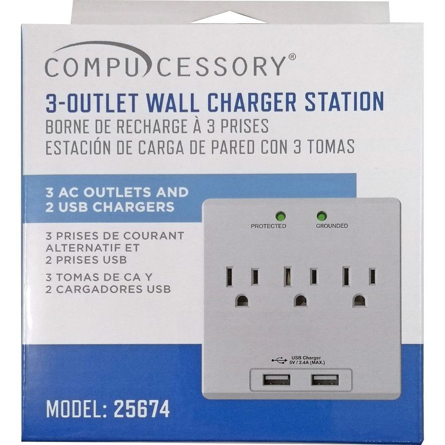 Compucessory Wall Charger Station - 3 x AC, 2 x USB - 2.40 A. Picture 3
