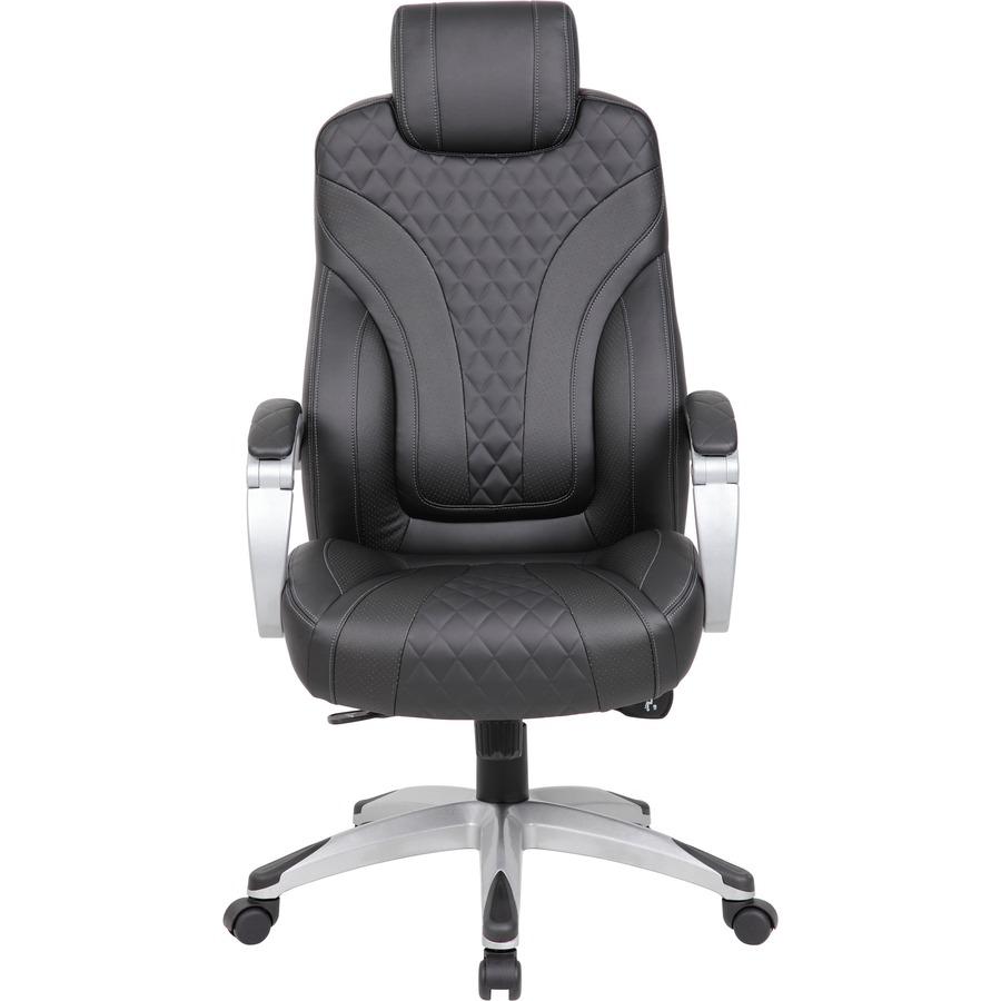 Boss Hinged Arm Executive Chair - Black Vinyl Seat - Black Back - 5-star Base - Armrest - 1 Each. Picture 4