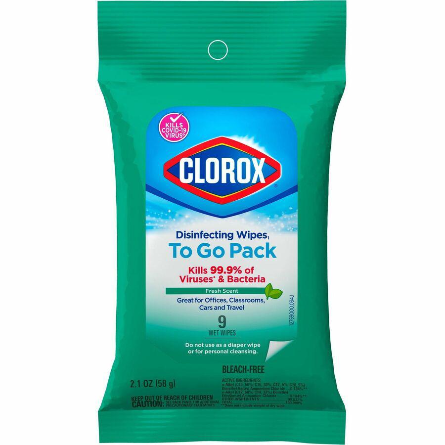Clorox On The Go Bleach-Free Disinfecting Wipes - Ready-To-Use Wipe - Fresh Scent - 9 / Pack - 24 / Carton - White. Picture 3