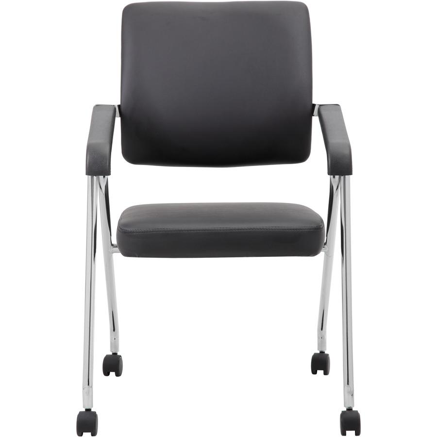 Boss Caressoft Plus Training Chair - Black Seat - Black Back - Chrome Frame - Four-legged Base - Vinyl - Armrest - 2 / Carton. Picture 4