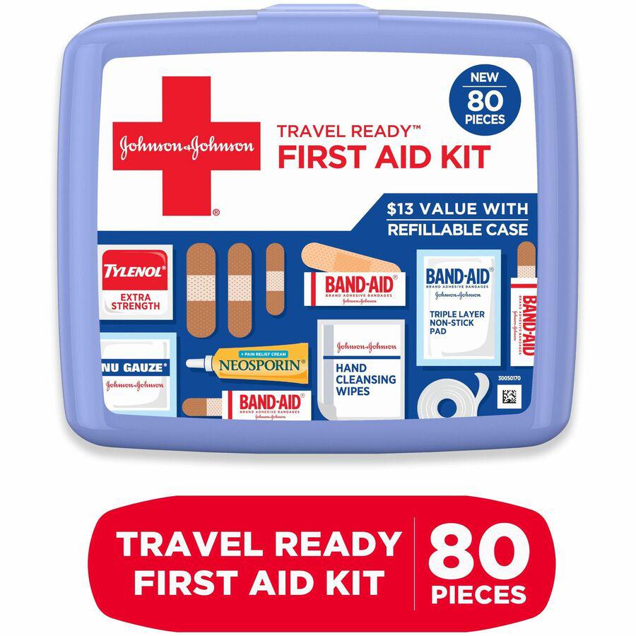Johnson & Johnson Travel Ready First Aid Kit - 80 x Piece(s) - 5.5" Height x 6.3" Width x 1.7" Depth Length - Plastic Case - 1 Each - Blue. Picture 4