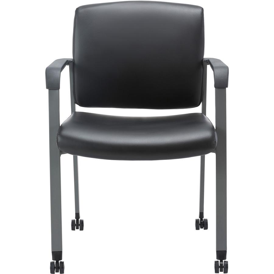 Lorell Healthcare Upholstery Guest Chair with Casters - Vinyl Seat - Vinyl Back - Steel Frame - Square Base - Black - Armrest - 1 Each. Picture 3